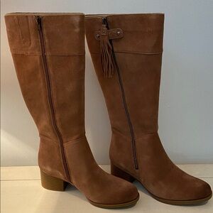 Naturalizer Tall Shaft Suede Riding Boots Kailyn Warm Oat 9W Western Cabincore